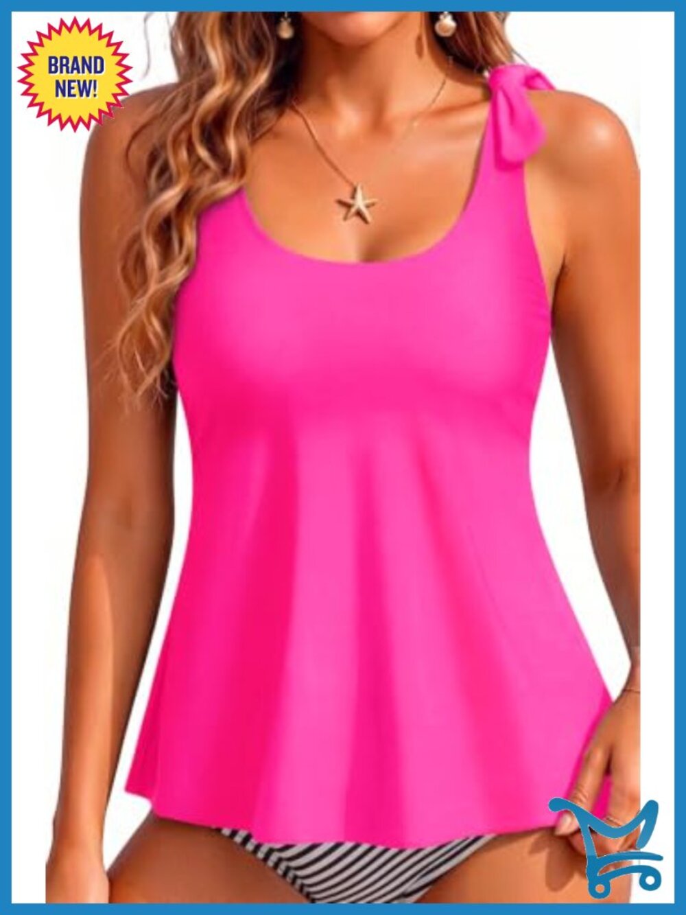 Flowy Tankini Top Only Modest Tie Knot A-Line Swimsuit Top